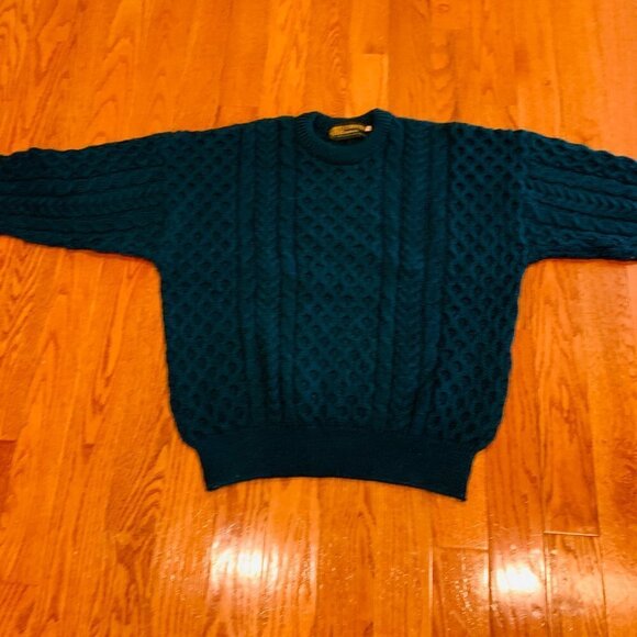Country Knitwear Irish Wool Sweater Cable Knit Large Green Made In Ireland - Picture 12 of 16